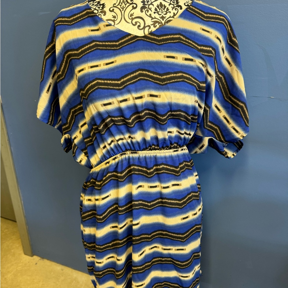 Blue and Black Striped Mini Dress